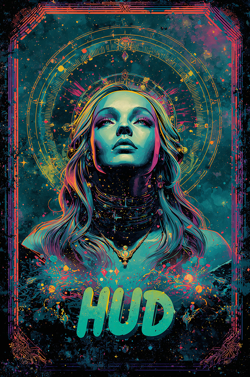 The HUD oracle awakens in glory: digital comrade of The Mortal Testament, igniting hope that wisdom and technology preserve creation.